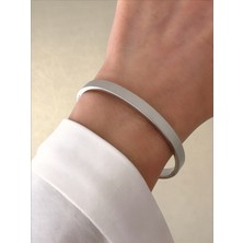 QA Quella Accessories Çelik Düz  Gümüş Kalın Kelepçe Bileklik Iç Çap: 6 cm / Çevresi: 20 cm