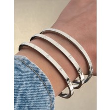 QA Quella Accessories Çelik C   Ince Düz Gümüş Kelepçe Bileklik Iç Çapı: 6,2 cm Çevresi: 20 cm