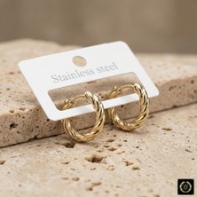Stainless Steel Vıp Seri 316L Çelik 14K Gold Renk Burgu Kruvasan Halka Küpe