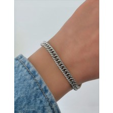 QA Quella Accessories Çelik Klasik Ince Örgü Zincir Gümüş Bileklik 16+4 cm