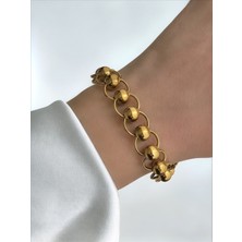 QA Quella Accessories Çelik Halka Geçiş Top Sıralı Gold Bileklik 16+5 cm
