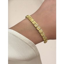QA Quella Accessories Özel Seri B  Tasarım Zikzak Zirkon 14K Gold Bileklik 17 cm