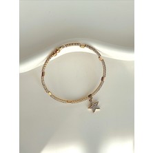 QA Quella Accessories Rodyum Zirkon Yıldız Su Yolu  Açık Rose-Gold Ayarlanabilir Bileklik