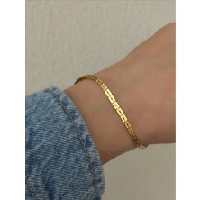 QA Quella Accessories Çelik Mini Ince Kare Pul Gold Altın Kaplama Zincir Bileklik 19+5 cm