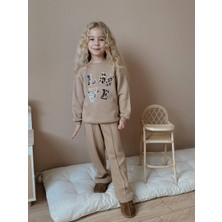 ButumiKids Kız Çocuk Kelebek Kalp Taş Baskılı 3 Iplik Alt Üst Eşofman Takımı