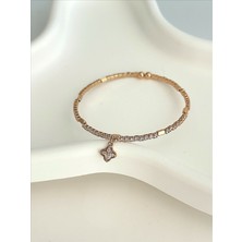 QA Quella Accessories Rodyum Zirkon Mini Çiçek Su Yolu  Açık Rose-Gold Ayarlanabilir Bileklik