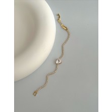 QA Quella Accessories Çelik Kalp Zirkon Su Yolu 14 Ayar Altın Kaplama Gold Bileklik 17+2 cm