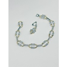 QA Quella Accessories Rodyum Zirkon Taş Tasarım Döküm 14 Ayar Gümüş & Altın Kaplama Silver Gold Bileklik 16+2 cm
