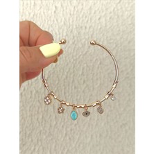 QA Quella Accessories Rodyum Zirkon Yıldız Göz Çiçek Soft Rose-Gold Ayarlanablir Charm Bileklik