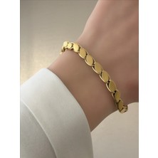 QA Quella Accessories Çelik Büyük Arpa  Altın Kaplama Gold Bileklik 17+5 cm