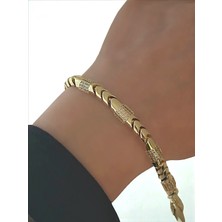 QA Quella Accessories Özel Seri Yılan Sırtı Zirkon Sıralı 14K Gold Bileklik 18 cm