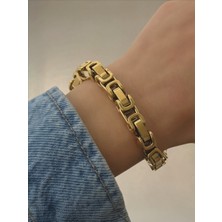 QA Quella Accessories Çelik Kalın Içiçe Çengel  Gold Bileklik 16+5 cm