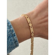 QA Quella Accessories Xuping Daire Plaka 14 Ayar Soft Rose-Gold Bileklik 18 cm