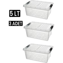 Qs Plastik Depolama Saklama Kutusu Düzenleyici Kilitli Saklama Kabı 3 Adet 5 Lt Şeffaf