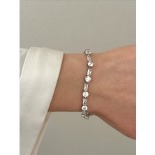 QA Quella Accessories Xuping Geometrik Zirkon Taş Su Yolu Gümüş Bileklik 16+2 cm