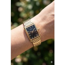 Gant Dikdörtgen Kasa Kadın Kol Saati | Japon Mekanizma, Altın Renk Çelik Kordon, Siyah Kadran