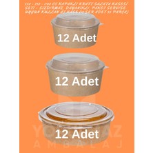 Yorulmaz Ambalaj 550 - 750 - 1100 cc Kapaklı Kraft Salata Kasesi Seti – Sızdırmaz, Dayanıklı, Paket Servise Uygun Kullan At Kase (12’şer Adet 36 Parça)