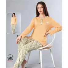 Melodi Kadın Standart Kalıp %100 Pamuk Düğmeli Yaka Uzun Kol Baharlık Pijama Takımı 16166- 1 Adet