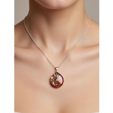 Dogal Taş  Detaylı Murano Cam Kolye ve Çelik Zincir