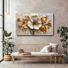 Artprinta Gold Çiçekli Kanvas Tablo – Lüks & Modern Yatay Duvar Dekoru
