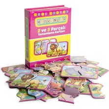 DIYTOY Dıy Toy Okul Öncesi Hayvanlar 2 ve 3 Parçalı Tamamlama Kartları (5 Adet)
