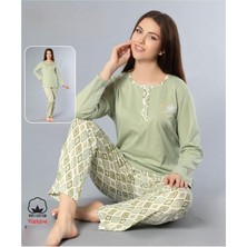 Melodi Kadın Standart Kalıp %100 Pamuk Düğmeli Yaka Uzun Kol Baharlık Pijama Takımı 16165- 1 Adet