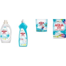 Aquabor Doğal Mineralli Sıvı Beyaz + Elde Bulaşık + Tablet + 4 kg Renkliler 4 Lü Set