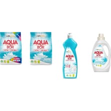 Boron Aquabor Doğal Mineralli 4 kg Renkliler + 4 kg Beyaz + Elde Bulaşık + Sıvı Beyaz 4 Lü Set