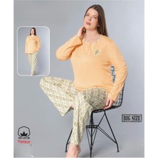 Melodi Kadın Büyük Beden Standart Kalıp %100 Pamuk Düğmeli Yaka Uzun Kol Baharlık Pijama Takımı 17096- 1 Adet
