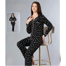 Melodi Kadın Standart Kalıp %100 Pamuk Önden Düğmeli Uzun Kol Baharlık Pijama Takımı 16163- 1 Adet