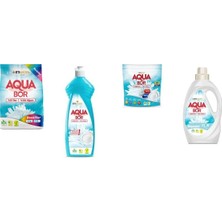 Aquabor Doğal Mineralli 4 kg Renkliler + Elde Bulaşık + Tablet + Sıvı Beyaz 4 Lü Set