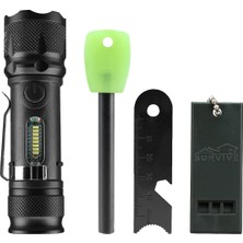 Magicool Fithome USB El Feneri Magnezyum Çubuğu Düdük Acil Durum Aparatı Kamp Seti