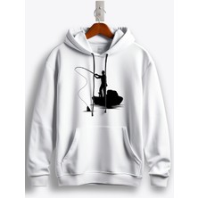 MGAX Balıkçı Kayıkla Balık Tutma Baskılı Regular Kapşonlu Sweatshirt
