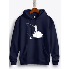 MGAX Balıkçı Kayıkla Balık Tutma Baskılı Regular Kapşonlu Sweatshirt