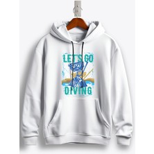 MGAX Dalgıç Let's Go Diving Baskılı Regular Kapşonlu Sweatshirt