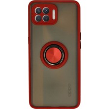 Cepmoda Oppo Reno 4 Lite Uyumlu Yüzüklü Kılıf - Buzlu Şeffaf - Kırmızı