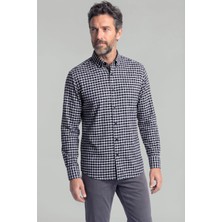 Bisse Modern Fit Italyan Yaka Düğmeli Ekose Kışlık Pamuk Lacivert Erkek Gömlek GMEKS0122300214_D39