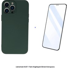 Cepmoda iPhone 13 Pro Max Lansman Kılıf + Tam Kaplayan Antistatik Ekran Koruyucu Set - Koyu Yeşil