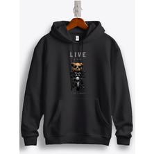 MGAX Motosiklet Sevimli Ayı Live To Ride Baskılı Regular Kapşonlu Sweatshirt