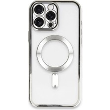 Cepmoda iPhone 16 Pro Max Kılıf Uyumlu Magsafe Destekli Kılıf - Arkası Şeffaf - Gümüş