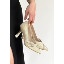 Erbilden Wenda Gold Simli Cilt Topuklu Ayakkabı