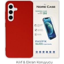 Cepmoda Samsung S24 Uyumlu Silikon Telefon Kılıfı ve Temperli Cam Ekran Koruyucu 2’li Set - Kırmızı