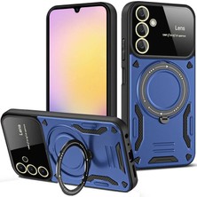 Cepmoda Samsung Galaxy S25 Standlı Yüzüklü Telefon Kılıfı - 360° Döner Halkalı A+ Korumalı - Lacivert