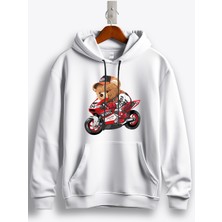 MGAX Motosiklet Engine Monster Bear Baskılı Regular Kapşonlu Sweatshirt