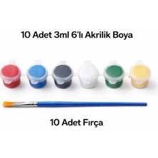 Ay Işığı Store 10 Adet 3 ml 6’lı Akrilik Boya Seti + 10 Adet Fırça | Çocuklar Için Hobi ve Resim Boyama Seti