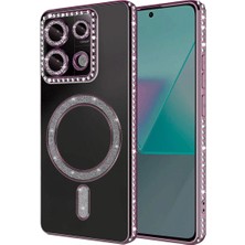 Cepmoda Redmi Note 13 Pro 4g Taşlı Kılıf - Simli Magsafe Destekli Lüx Kapak - Pembe