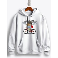 MGAX Sevimli Ayı Bike To Work Baskılı Regular Kapşonlu Sweatshirt