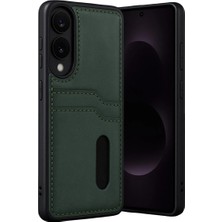 Cepmoda Samsung Galaxy S25 Edge Uyumlu Çift Kart Bölümlü Deri Kılıf - Koyu Yeşil
