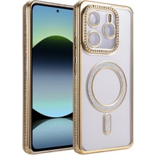 Cepmoda Redmi Note 14 4g Taşlı Kılıf - Simli Magsafe Destekli Lüx Kapak - Gold