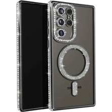 Cepmoda Samsung Galaxy S25 Ultra Kılıf Taşlı Kılıf - Simli Magsafe Destekli Lüx Kapak - Siyah